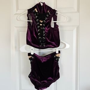 Kelle Velvet Lace-Up Two-Piece Set in Deep Plum